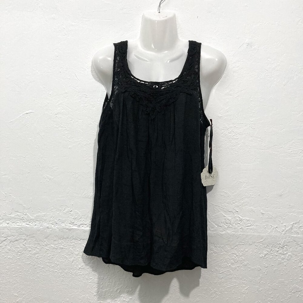 NWT Knox Rose Blouse Black Crochet Lace Boho Sleeveless Rayon Lightweight